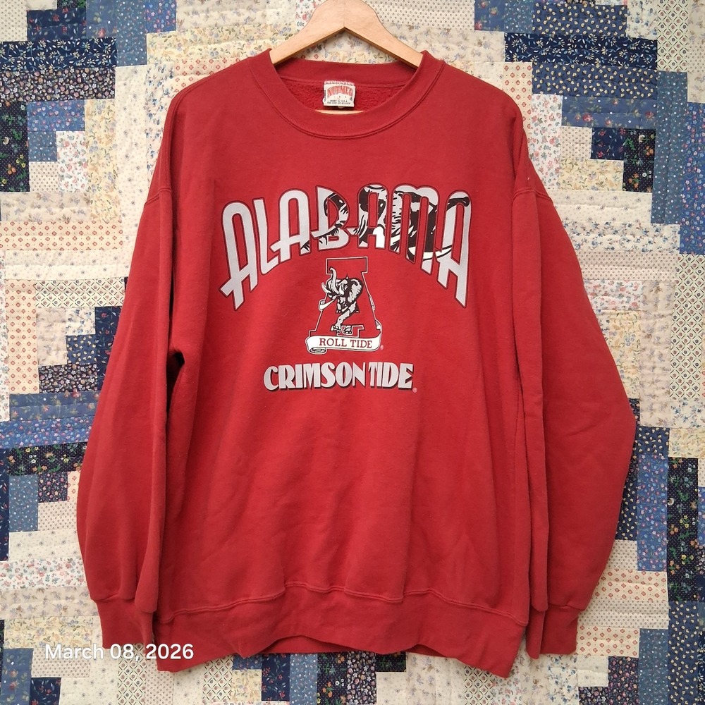 Vintage Nutmeg Mills Alabama Crimson Roll Tide Sweatshirt Size XL Red